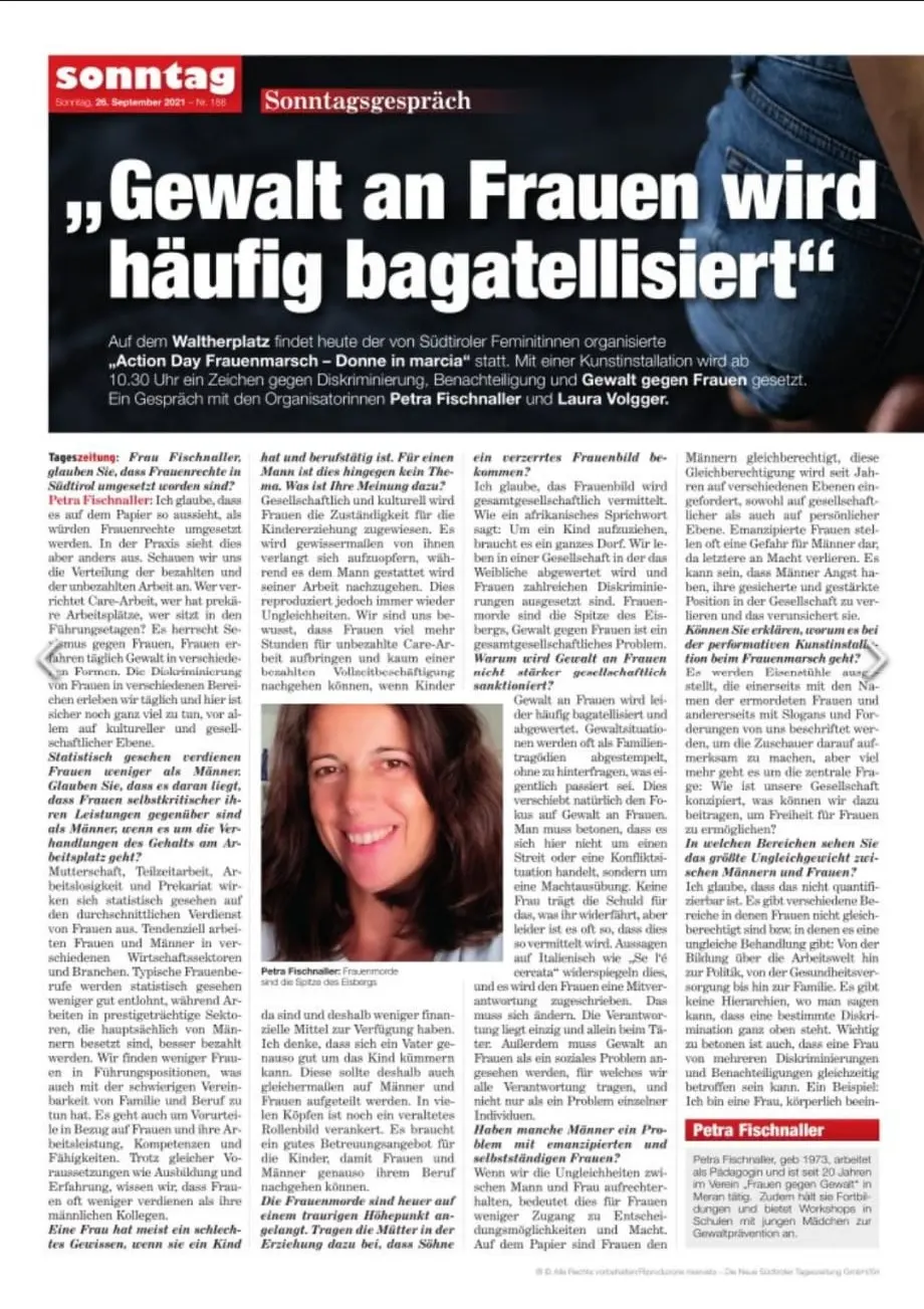 Page 1 of Neue Südtiroler Tageszeitung interview